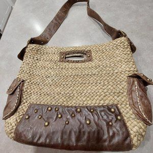 HU'S COLLECTION Women's Paper Straw/Leather Handle/Crossbody Handbag w/Brass